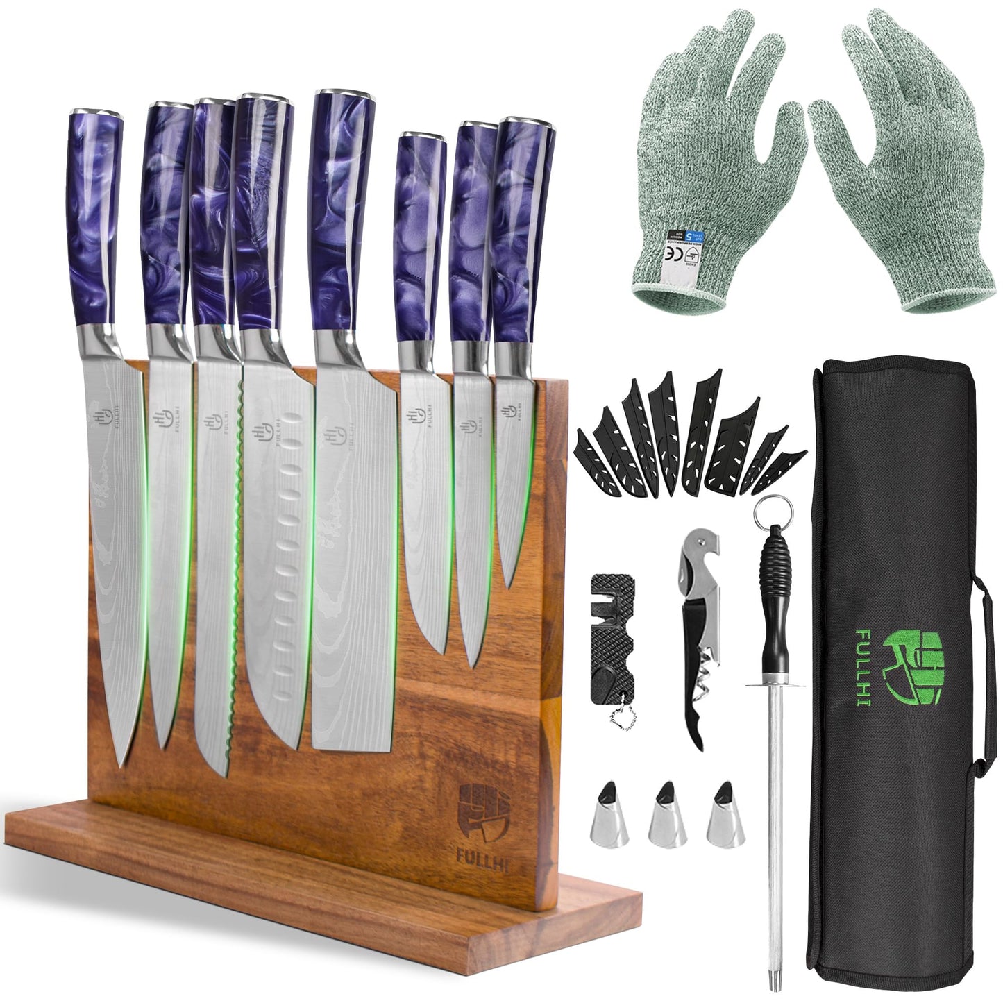 FULLHI 15-Piece Chef's Knife Set with Magnetic Holder