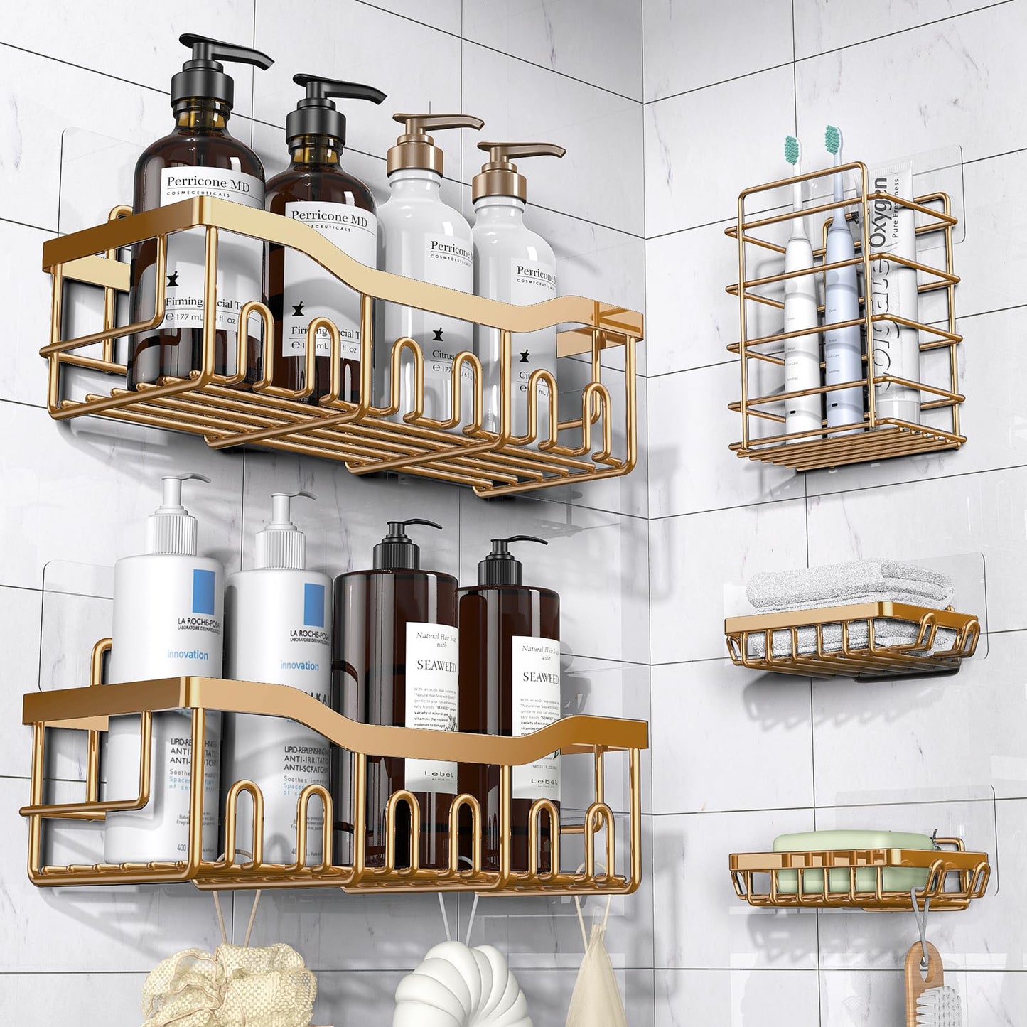 5-Pack Shower Caddy Organizer Set | Rustproof Stainless Steel, No-Drill Wall Mount